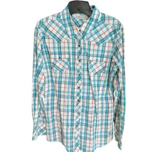 Ariat Large Blue Plaid Pearl Snap Western Shirt - Picture 6 of 6